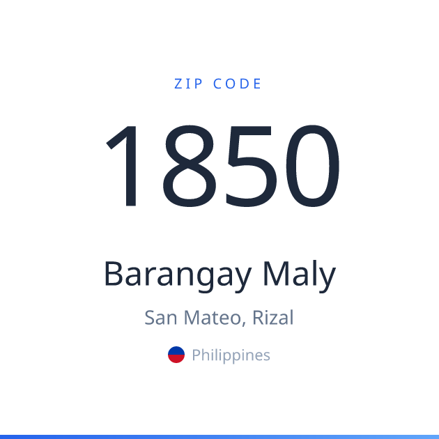 Shareable ZIP code 1850 card for Barangay Maly, light theme