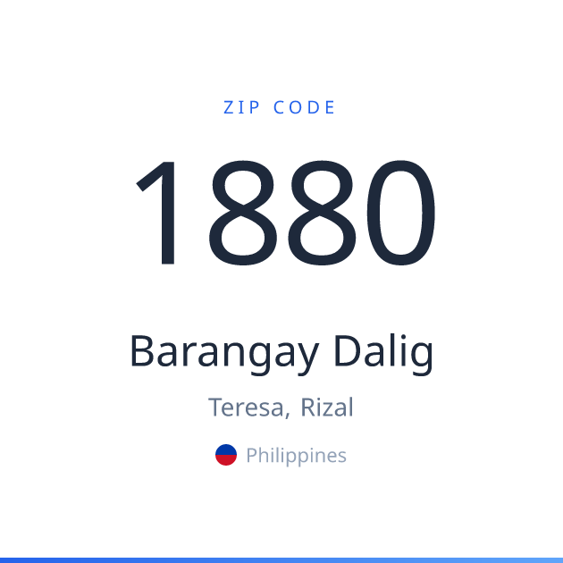 Shareable ZIP code 1880 card for Barangay Dalig, light theme
