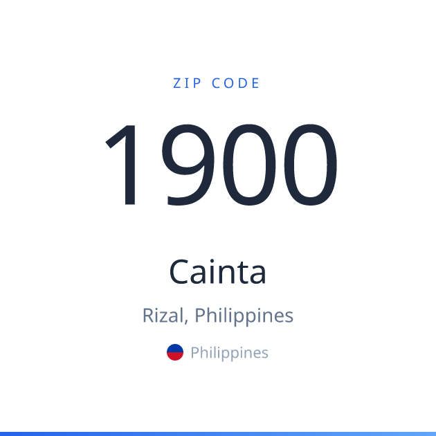 Shareable ZIP code 1900 card for Cainta, light theme