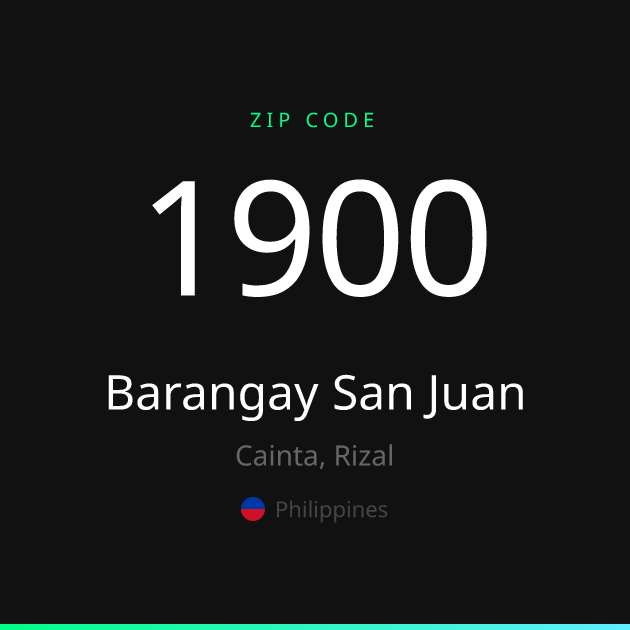 Shareable ZIP code 1900 card for Barangay San Juan, dark theme