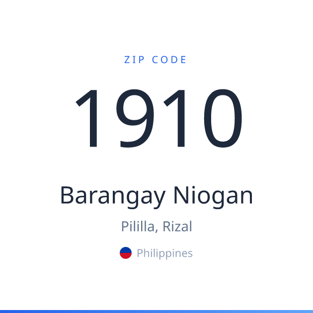 Shareable ZIP code 1910 card for Barangay Niogan, light theme