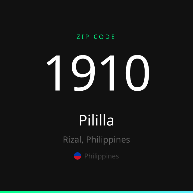 Shareable ZIP code 1910 card for Pililla, dark theme