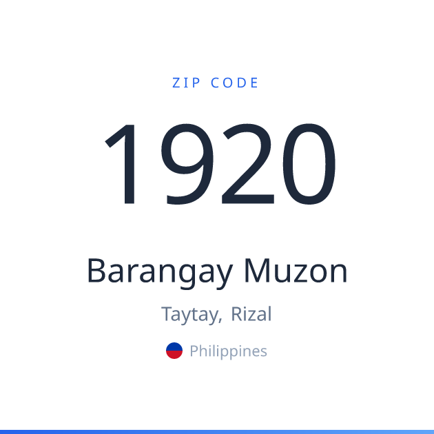 Shareable ZIP code 1920 card for Barangay Muzon, light theme