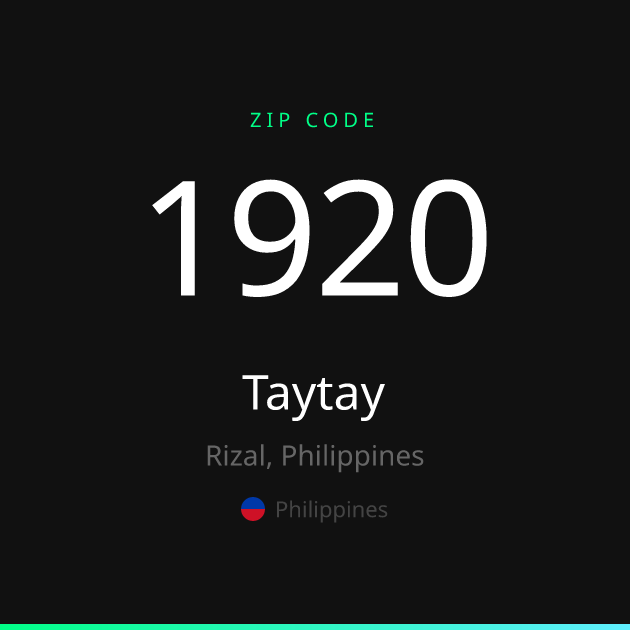 Shareable ZIP code 1920 card for Taytay, dark theme
