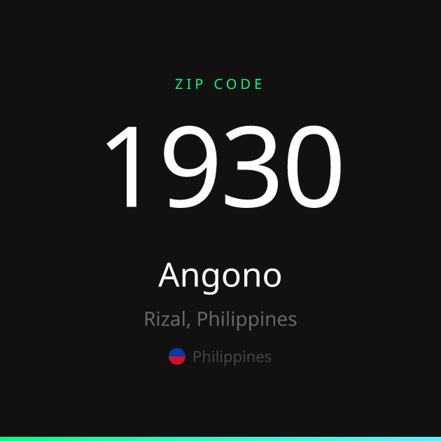 Shareable ZIP code 1930 card for Angono, dark theme