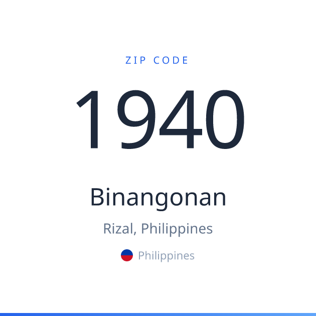Shareable ZIP code 1940 card for Binangonan, light theme