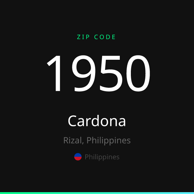 Shareable ZIP code 1950 card for Cardona, dark theme