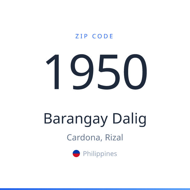 Shareable ZIP code 1950 card for Barangay Dalig, light theme