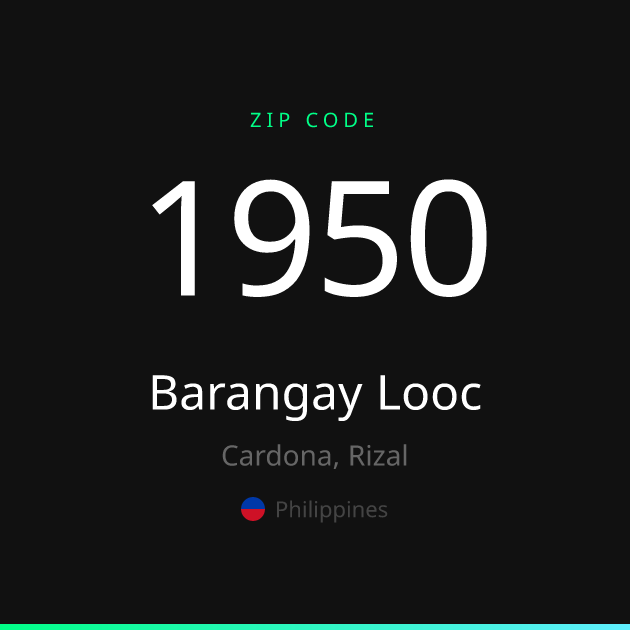 Shareable ZIP code 1950 card for Barangay Looc, dark theme