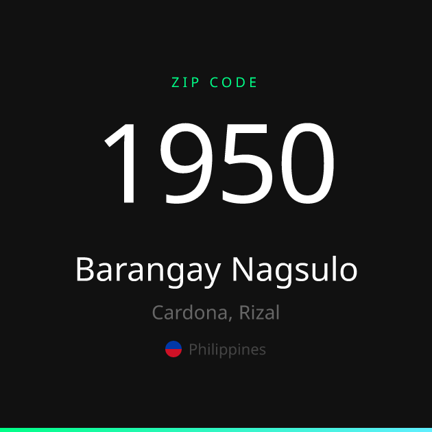 Shareable ZIP code 1950 card for Barangay Nagsulo, dark theme