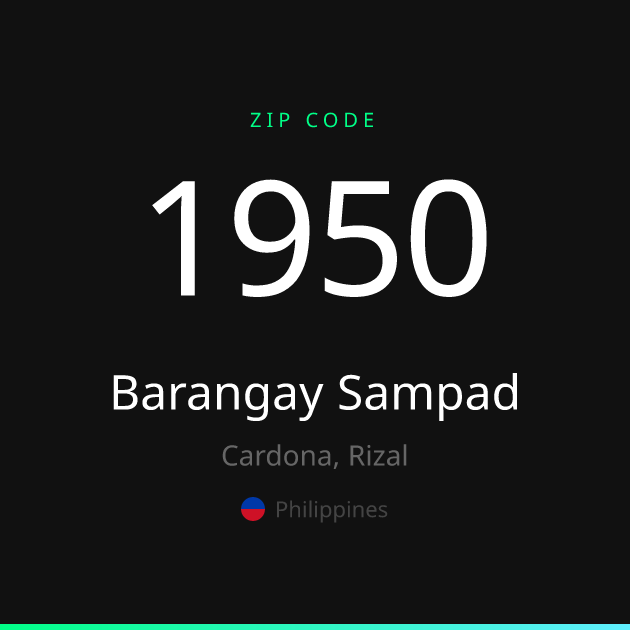 Shareable ZIP code 1950 card for Barangay Sampad, dark theme