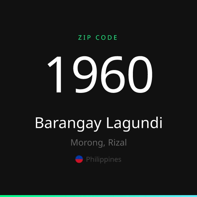 Shareable ZIP code 1960 card for Barangay Lagundi, dark theme