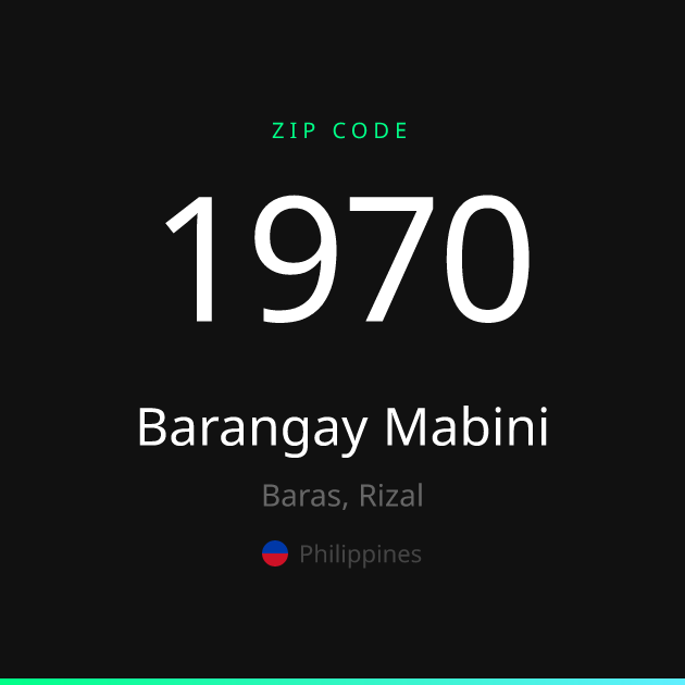 Shareable ZIP code 1970 card for Barangay Mabini, dark theme