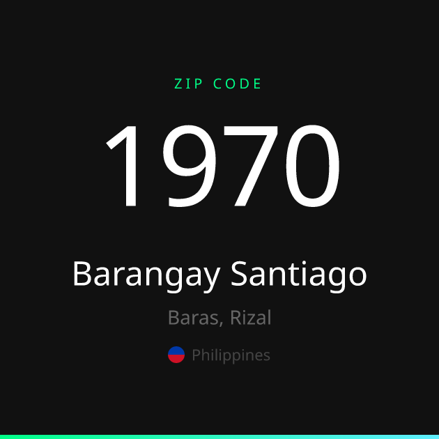 Shareable ZIP code 1970 card for Barangay Santiago, dark theme