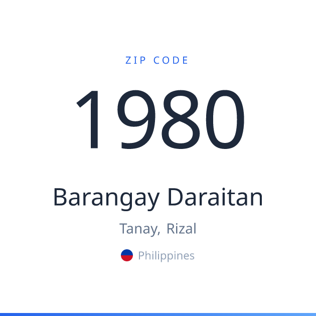 Shareable ZIP code 1980 card for Barangay Daraitan, light theme