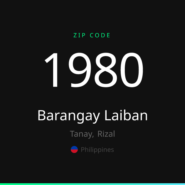 Shareable ZIP code 1980 card for Barangay Laiban, dark theme