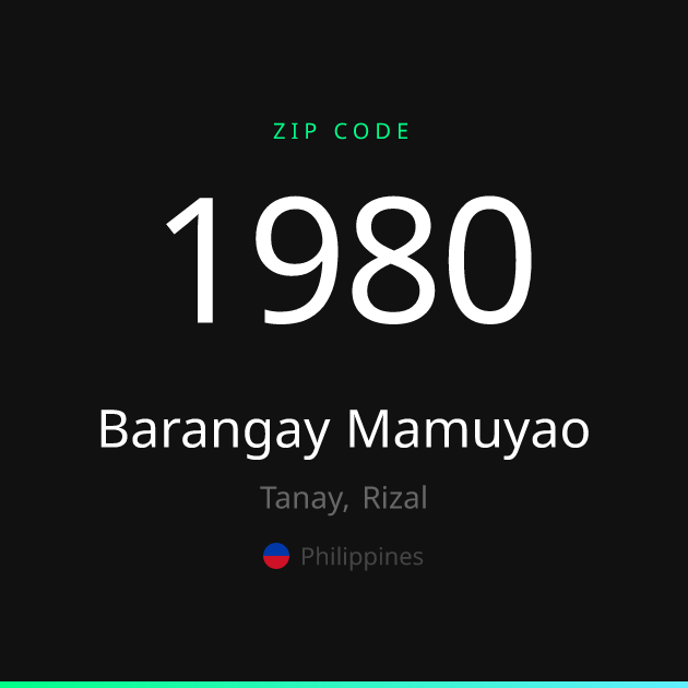 Shareable ZIP code 1980 card for Barangay Mamuyao, dark theme