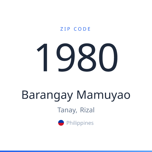 Shareable ZIP code 1980 card for Barangay Mamuyao, light theme