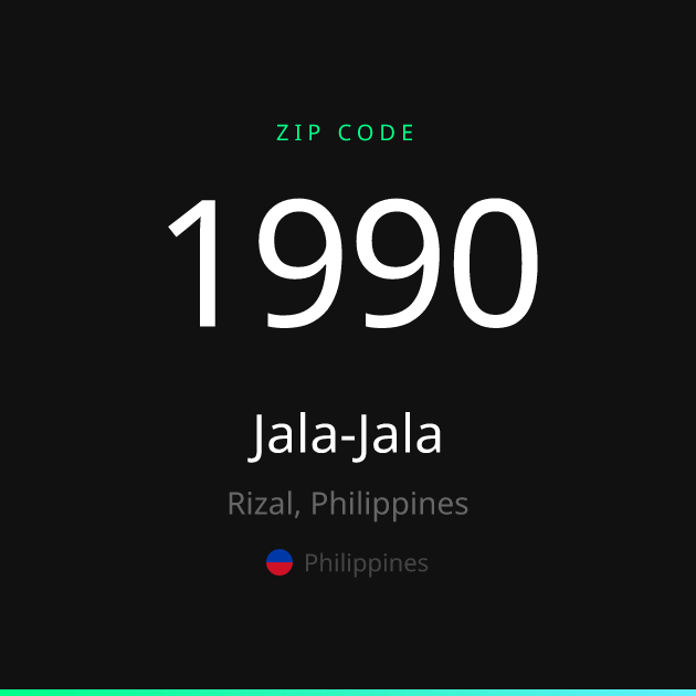 Shareable ZIP code 1990 card for Jala-Jala, dark theme