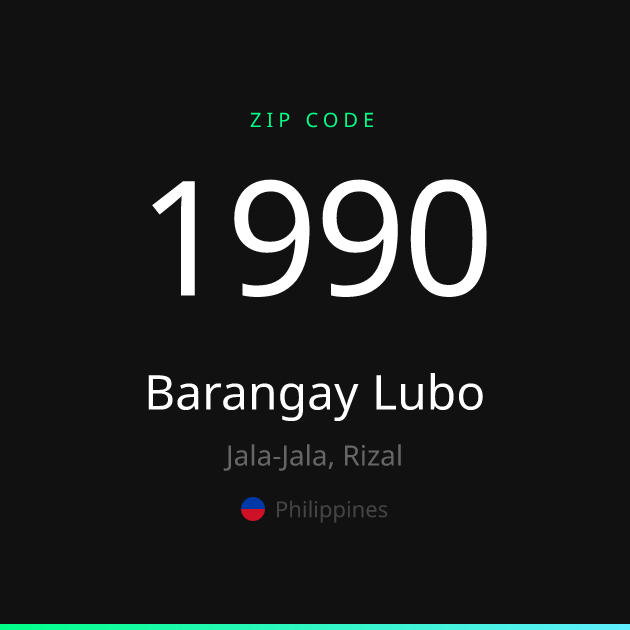 Shareable ZIP code 1990 card for Barangay Lubo, dark theme