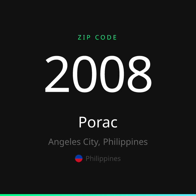 Shareable ZIP code 2008 card for Porac, dark theme