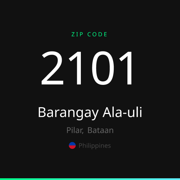 Shareable ZIP code 2101 card for Barangay Ala-uli, dark theme
