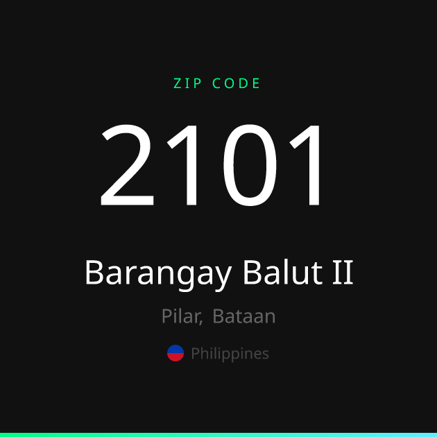 Shareable ZIP code 2101 card for Barangay Balut II, dark theme