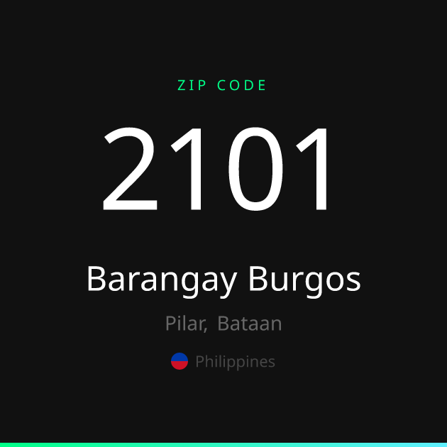 Shareable ZIP code 2101 card for Barangay Burgos, dark theme