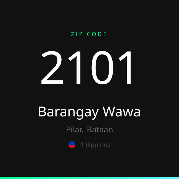 Shareable ZIP code 2101 card for Barangay Wawa, dark theme