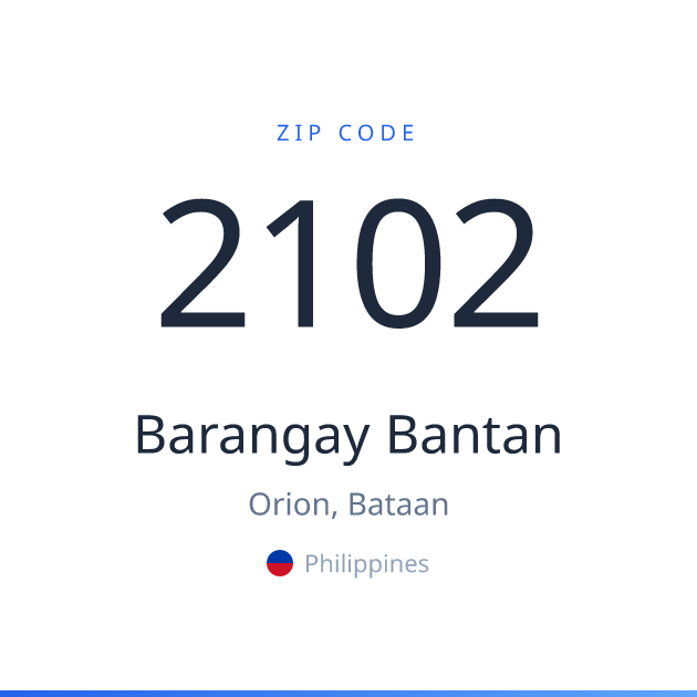Shareable ZIP code 2102 card for Barangay Bantan, light theme
