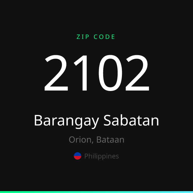 Shareable ZIP code 2102 card for Barangay Sabatan, dark theme