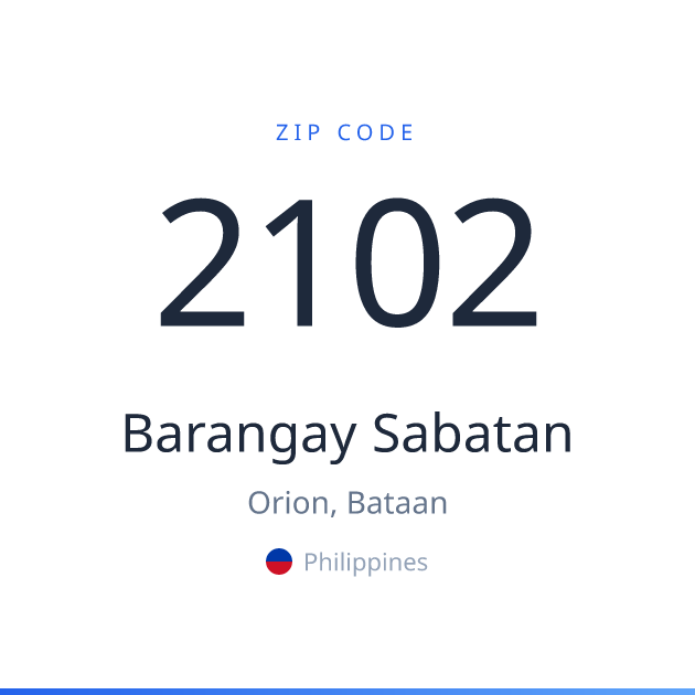 Shareable ZIP code 2102 card for Barangay Sabatan, light theme