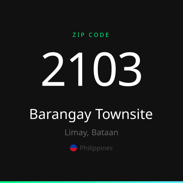 Shareable ZIP code 2103 card for Barangay Townsite, dark theme