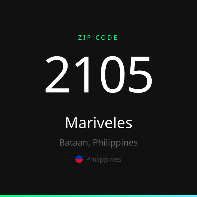 Shareable ZIP code 2105 card for Mariveles, dark theme
