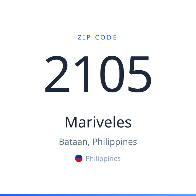 Shareable ZIP code 2105 card for Mariveles, light theme