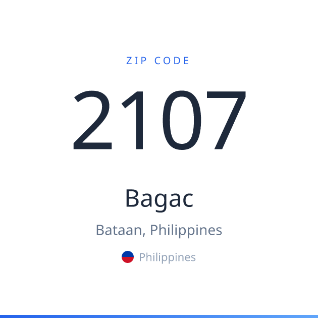 Shareable ZIP code 2107 card for Bagac, light theme