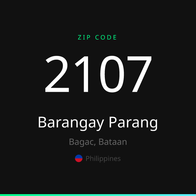 Shareable ZIP code 2107 card for Barangay Parang, dark theme