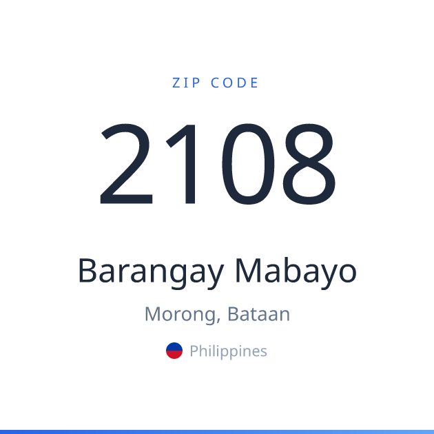 Shareable ZIP code 2108 card for Barangay Mabayo, light theme