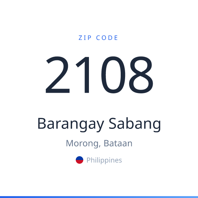 Shareable ZIP code 2108 card for Barangay Sabang, light theme
