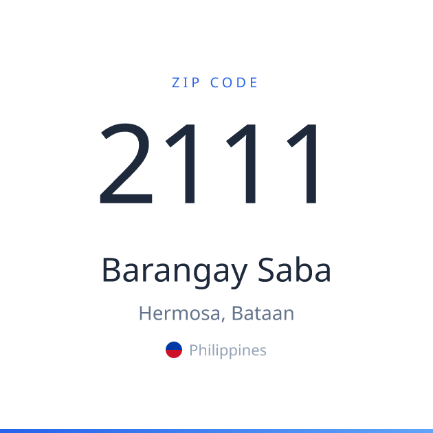 Shareable ZIP code 2111 card for Barangay Saba, light theme