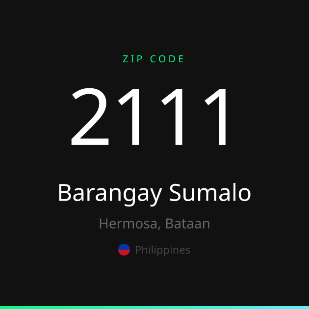 Shareable ZIP code 2111 card for Barangay Sumalo, dark theme