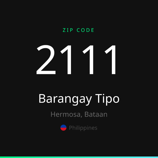 Shareable ZIP code 2111 card for Barangay Tipo, dark theme