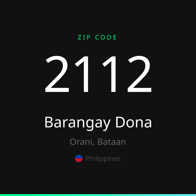 Shareable ZIP code 2112 card for Barangay Dona, dark theme