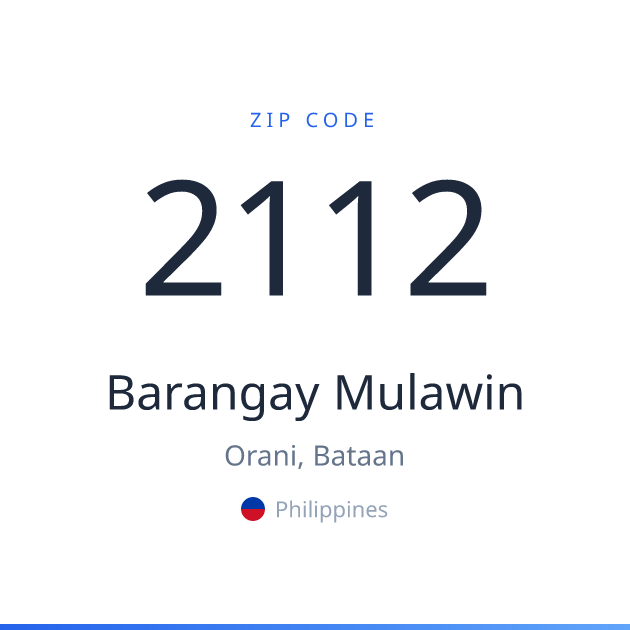 Shareable ZIP code 2112 card for Barangay Mulawin, light theme