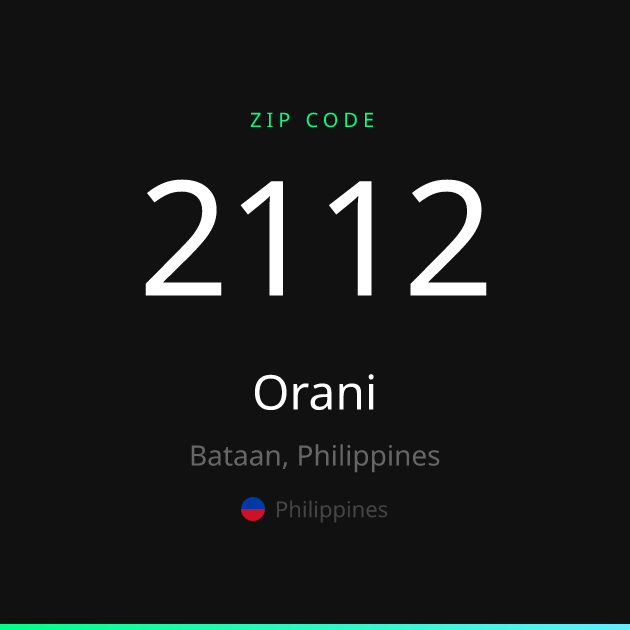 Shareable ZIP code 2112 card for Orani, dark theme