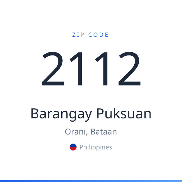 Shareable ZIP code 2112 card for Barangay Puksuan, light theme