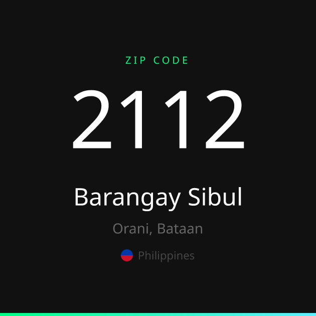 Shareable ZIP code 2112 card for Barangay Sibul, dark theme