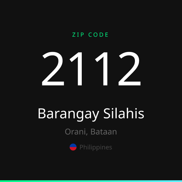 Shareable ZIP code 2112 card for Barangay Silahis, dark theme