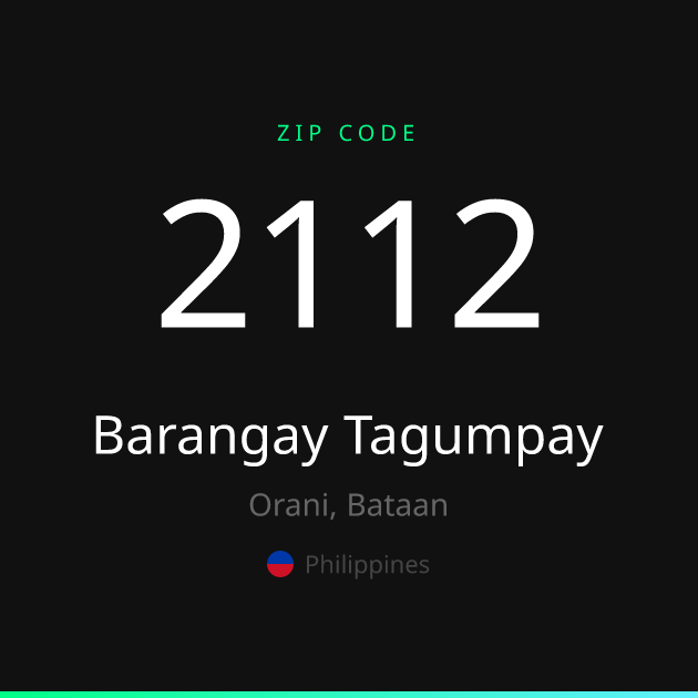 Shareable ZIP code 2112 card for Barangay Tagumpay, dark theme
