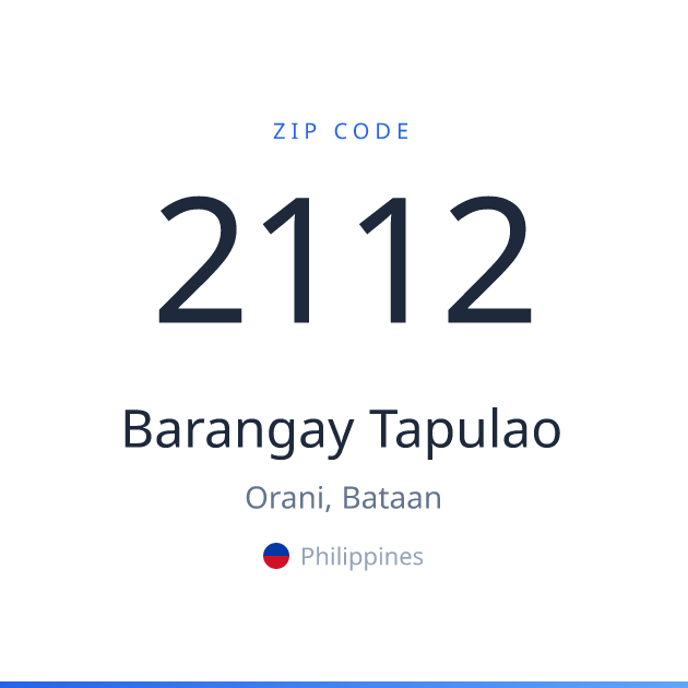Shareable ZIP code 2112 card for Barangay Tapulao, light theme